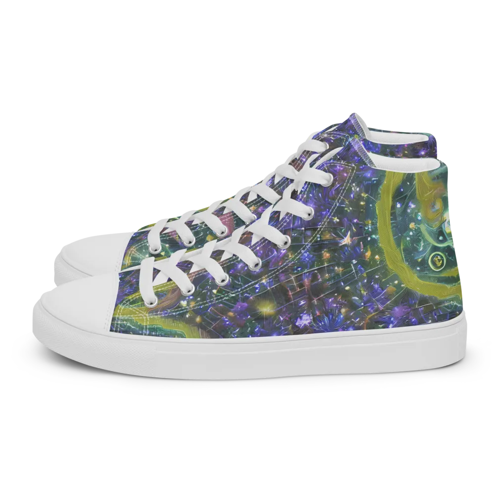 Neon Garden Grid on Men's High Top Canvas Shoes — Left