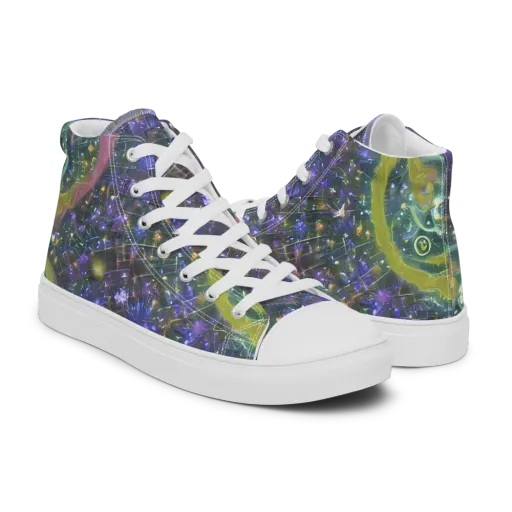 Neon Garden Grid on a Men's High Top Canvas Shoes