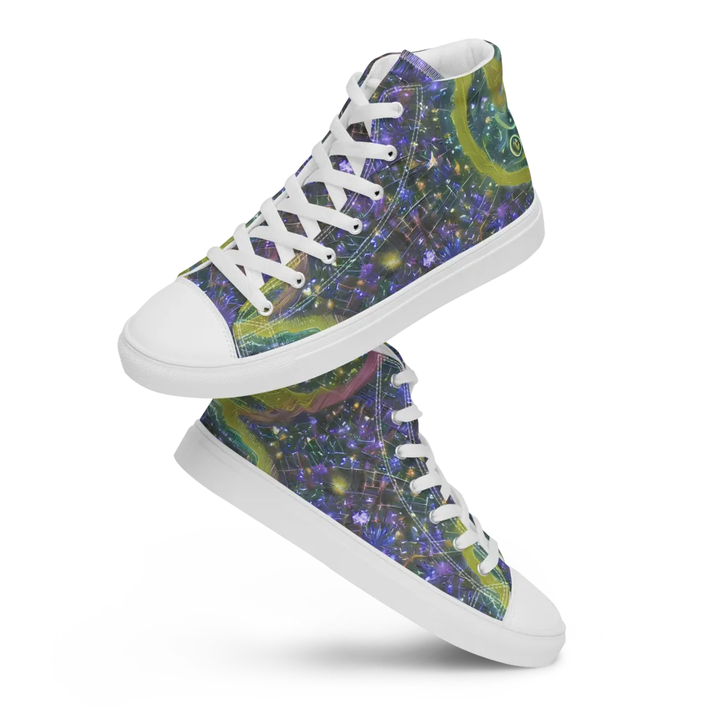 Neon Garden Grid on Men's High Top Canvas Shoes — Front