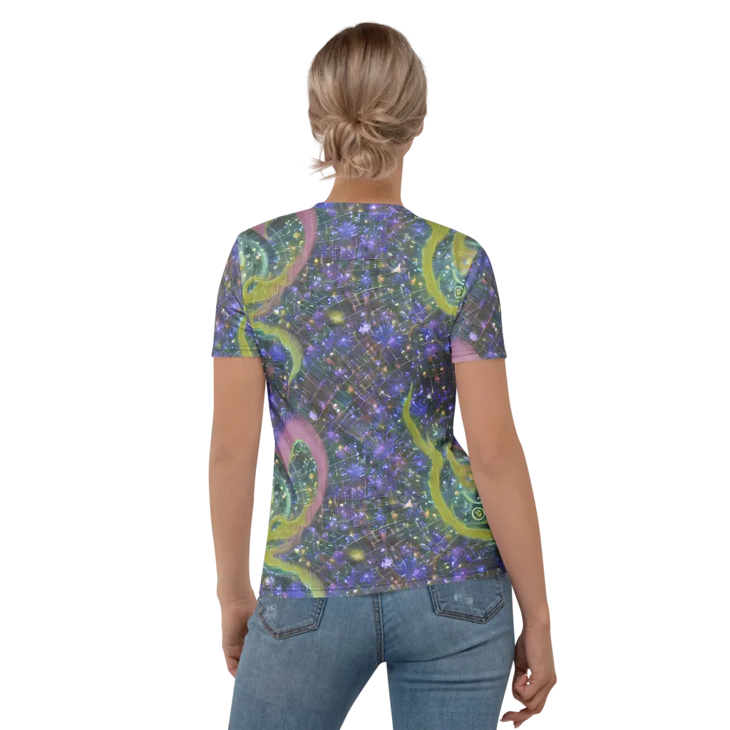 Neon Garden Grid on Women's Crew Neck T-Shirt — Back
