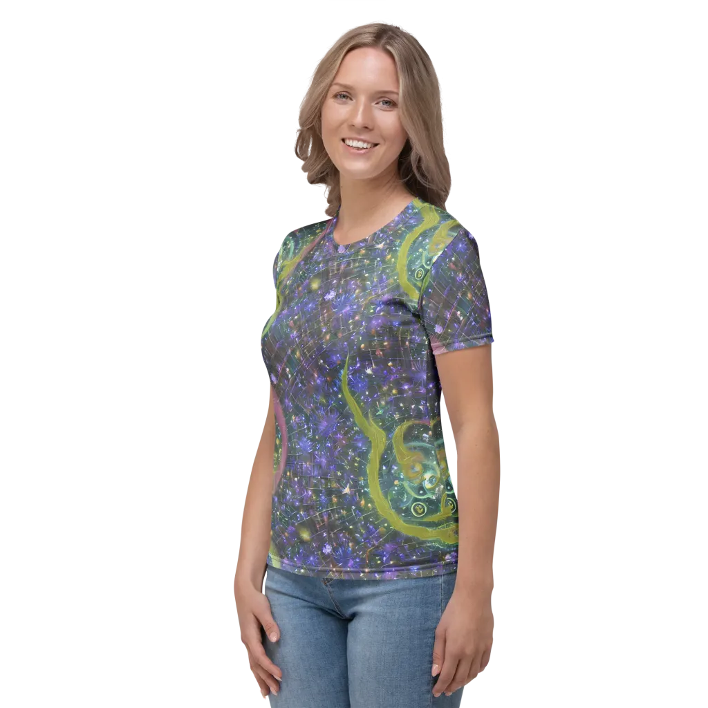 Neon Garden Grid on Women's Crew Neck T-Shirt — Left