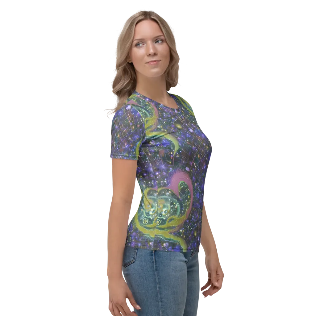 Neon Garden Grid on Women's Crew Neck T-Shirt — Right