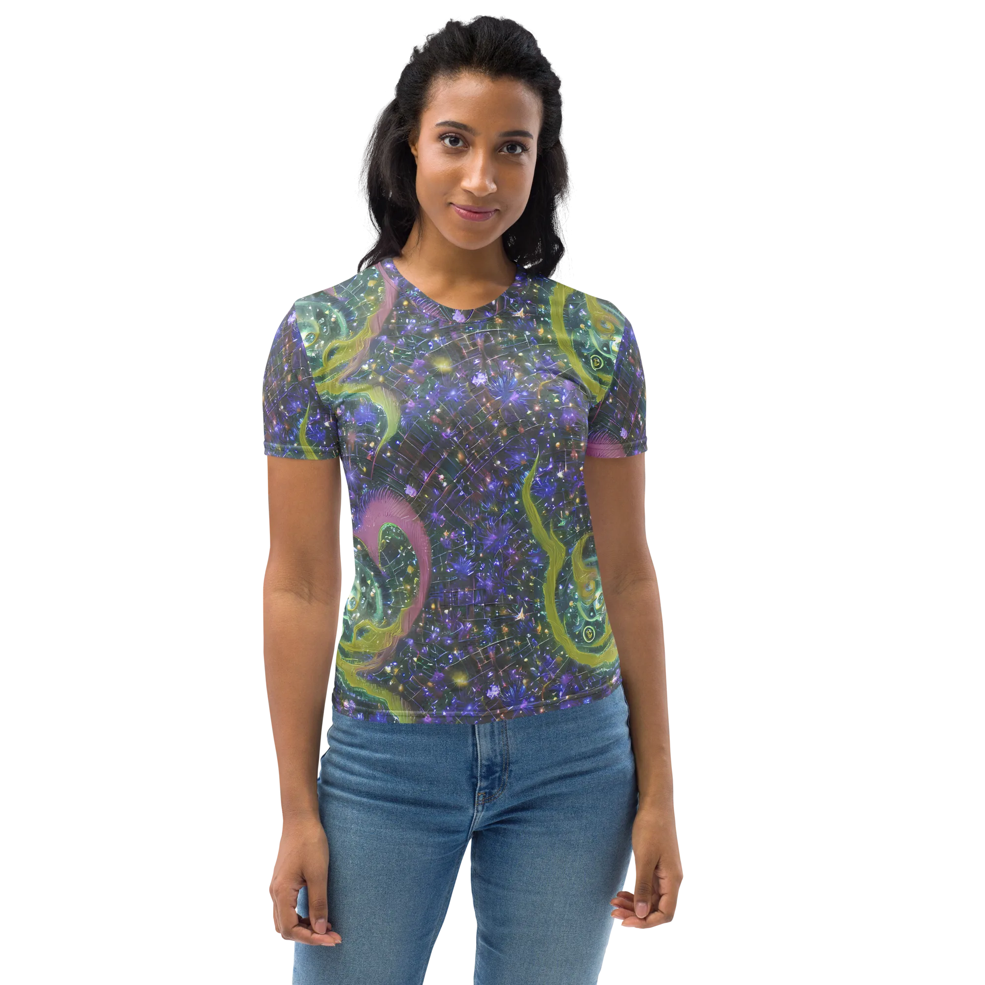 Neon Garden Grid on Women's Crew Neck T-Shirt — Front