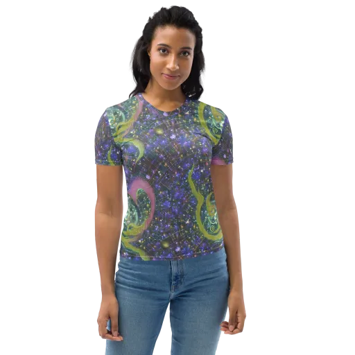 Neon Garden Grid on a Women's Crew Neck T-Shirt