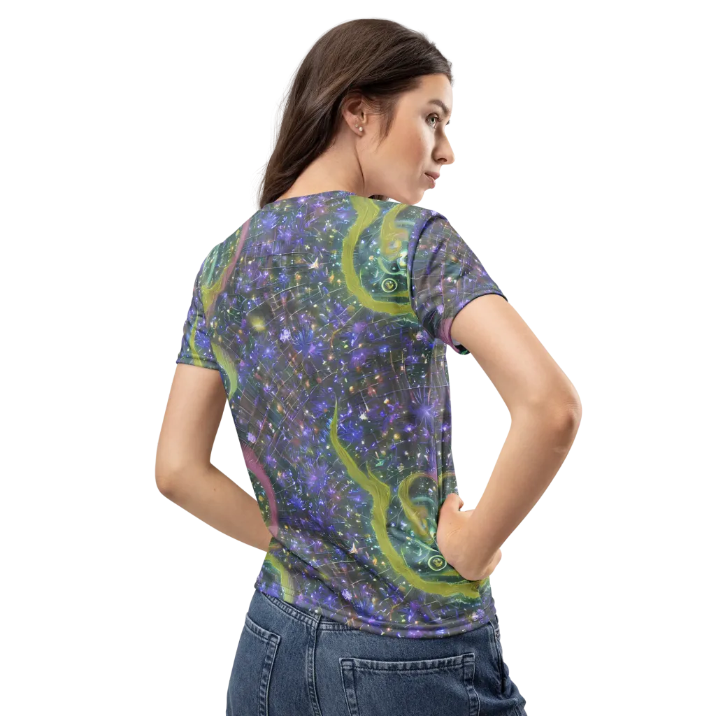 Neon Garden Grid on Women's Crew Neck T-Shirt — Back