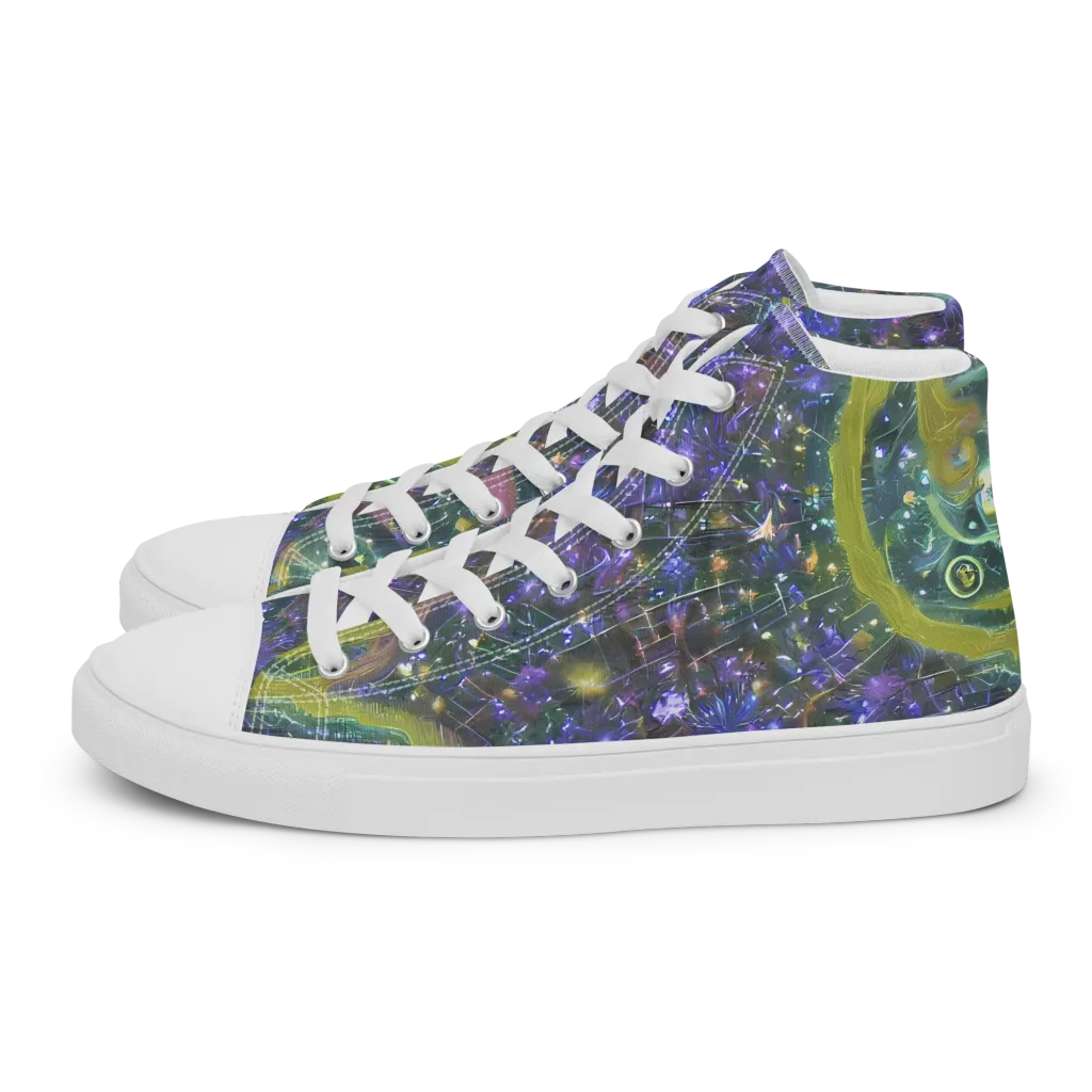 Neon Garden Grid on Women's High Top Canvas Shoes — Left