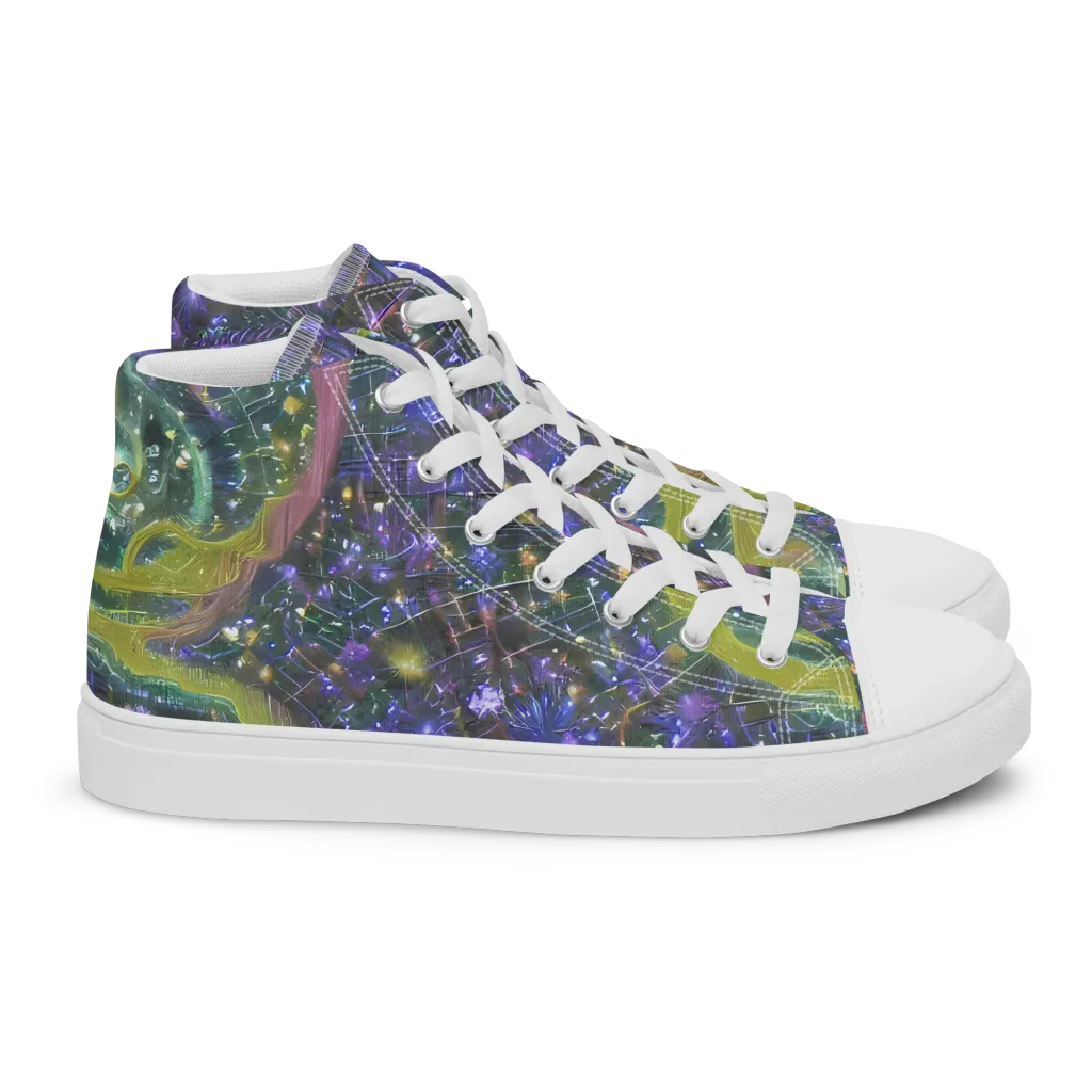 Neon Garden Grid on Women's High Top Canvas Shoes — Right