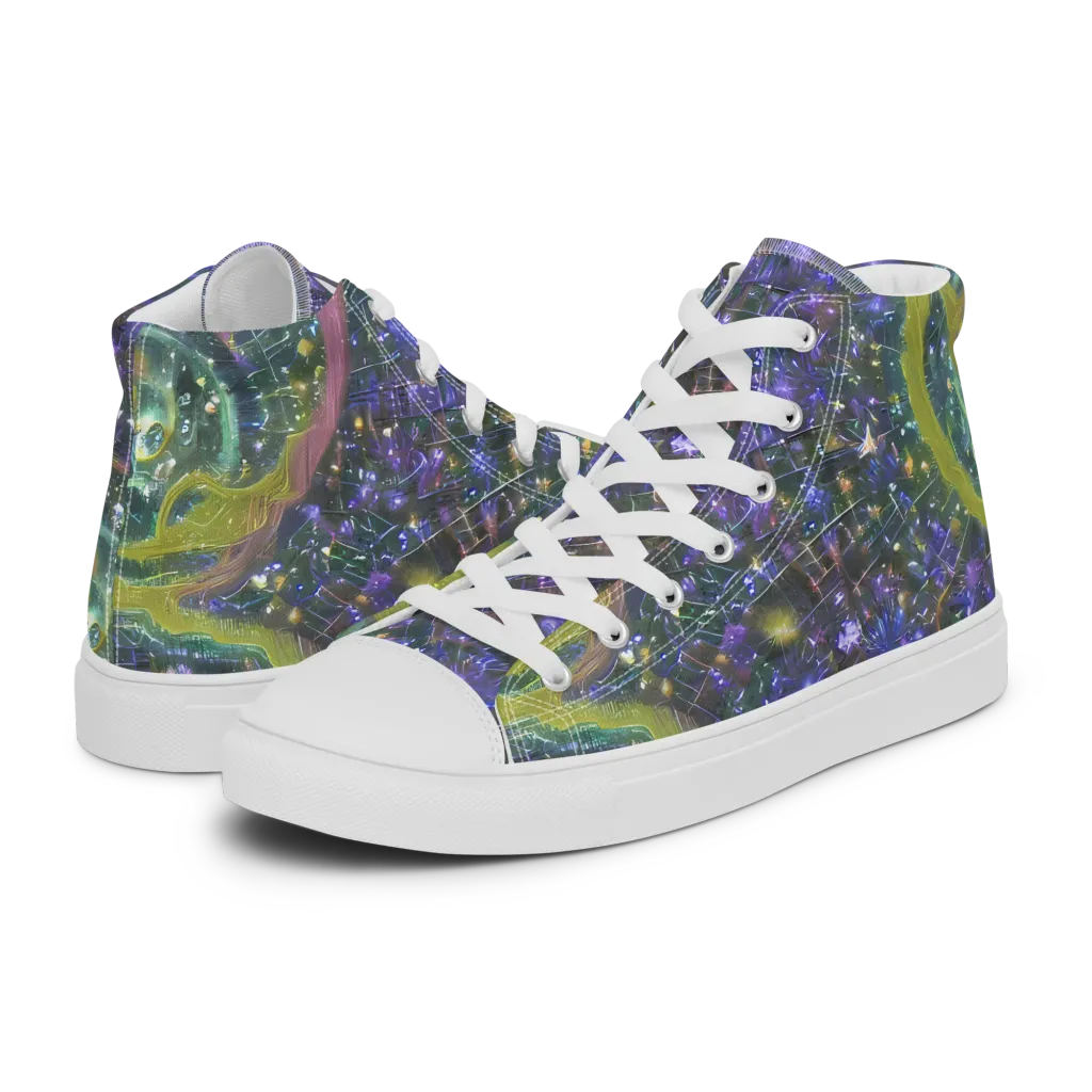 Neon Garden Grid on Women's High Top Canvas Shoes — Left