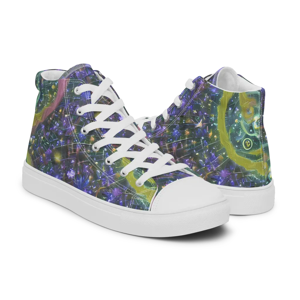 Neon Garden Grid on Women's High Top Canvas Shoes — Right