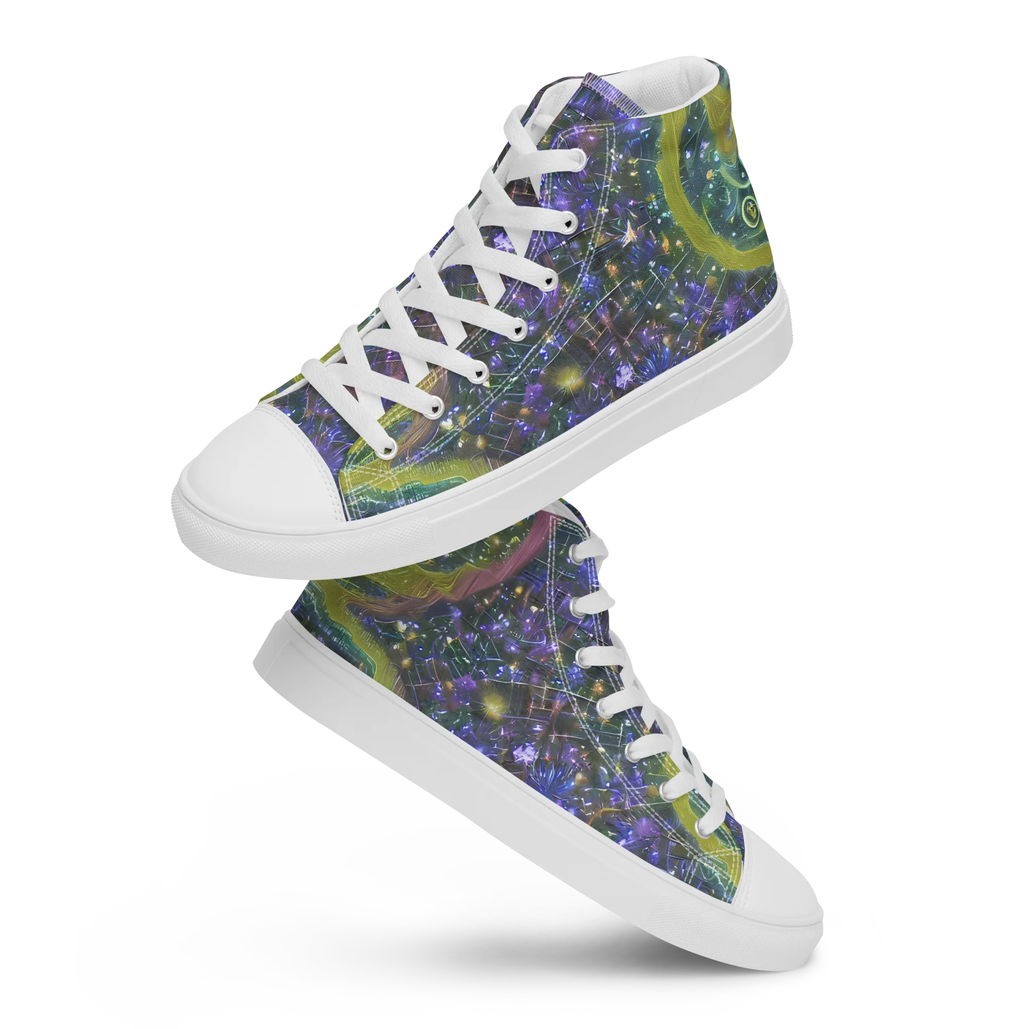 Neon Garden Grid on Women's High Top Canvas Shoes — Front