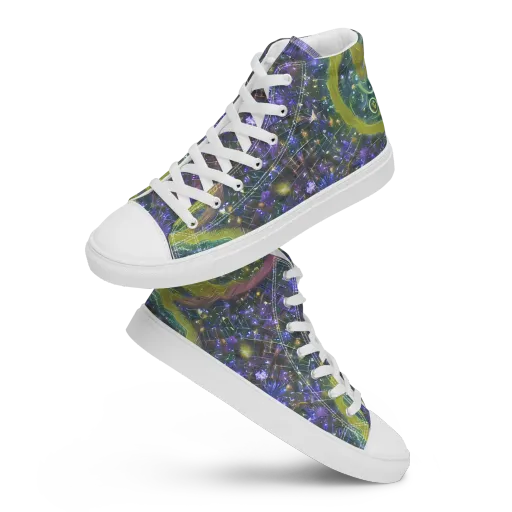 Neon Garden Grid on a Women's High Top Canvas Shoes
