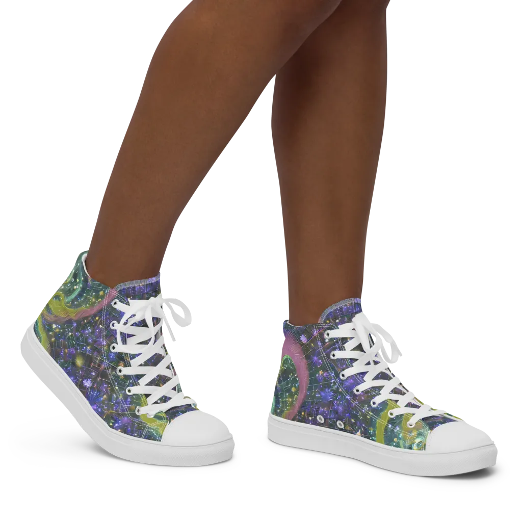 Neon Garden Grid on Women's High Top Canvas Shoes — Right