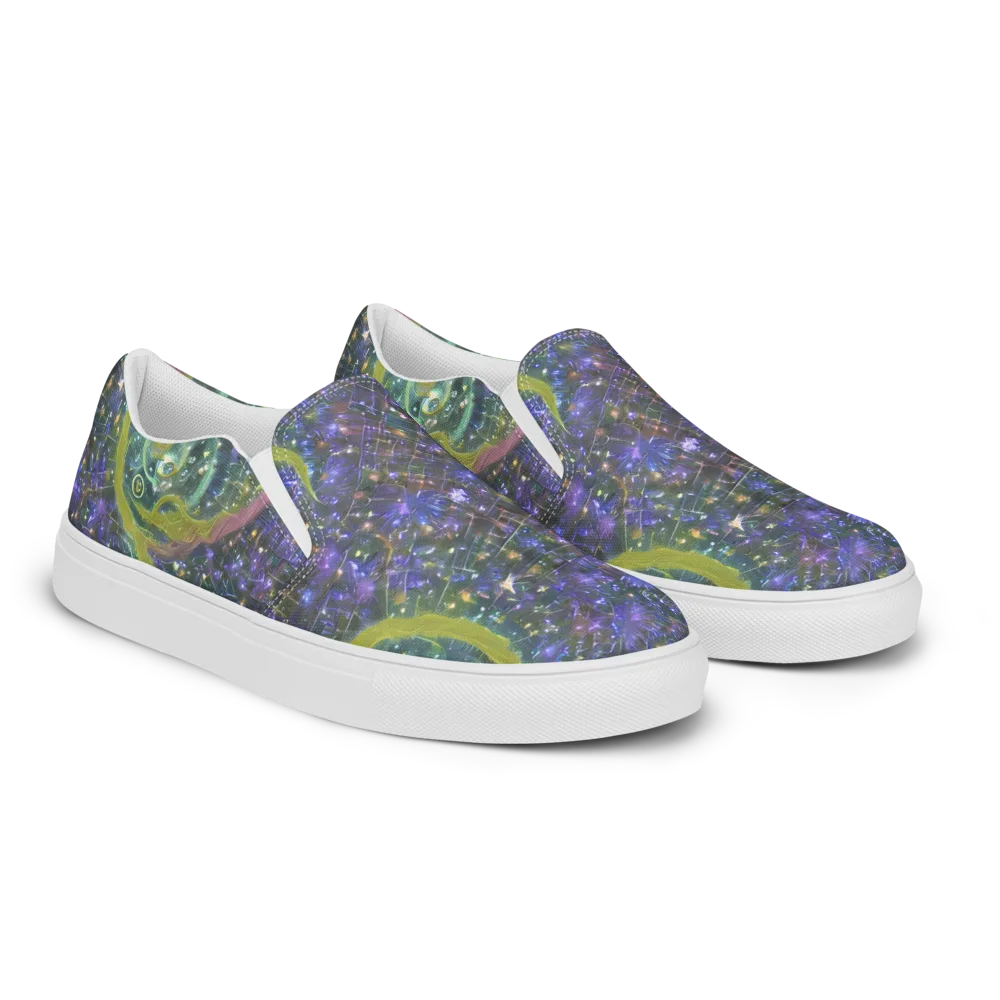 Neon Garden Grid on Men's Slip-On Canvas Shoes — Right Front