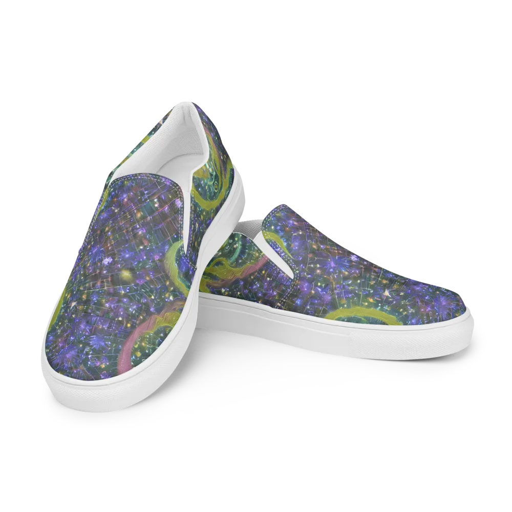 Neon Garden Grid on Men's Slip-On Canvas Shoes — Left Front