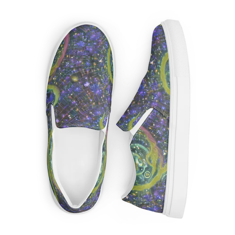 Neon Garden Grid on Men's Slip-On Canvas Shoes — Front