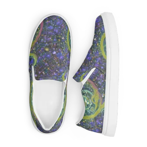 Neon Garden Grid on a Men's Slip-On Canvas Shoes