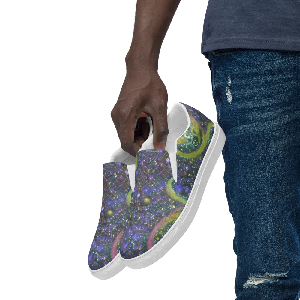 Neon Garden Grid on Men's Slip-On Canvas Shoes — Left Front