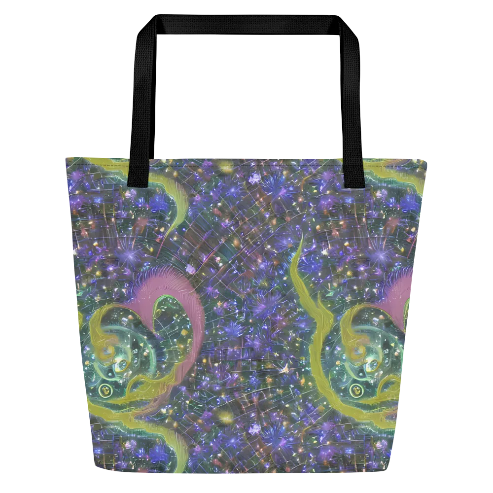 Neon Garden Grid on Large Tote Bag W/ Pocket — Front