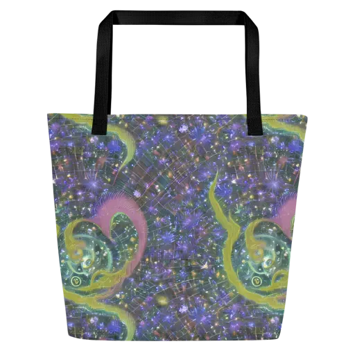 Neon Garden Grid on a Large Tote Bag W/ Pocket