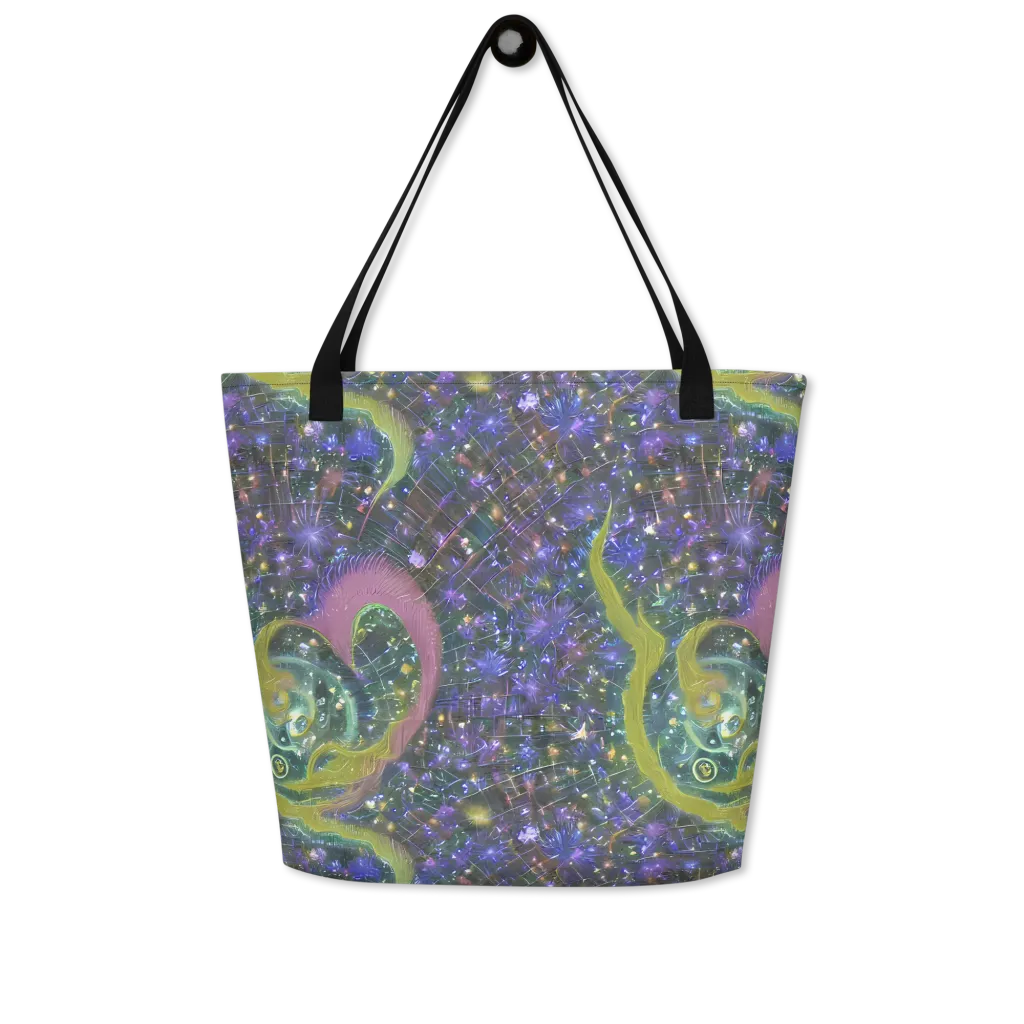 Neon Garden Grid on Large Tote Bag W/ Pocket — Front