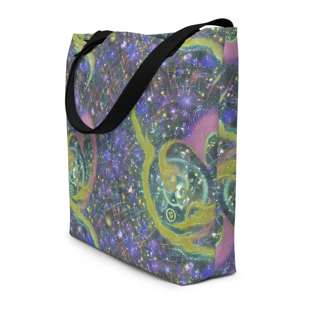 Neon Garden Grid on Large Tote Bag W/ Pocket — Front