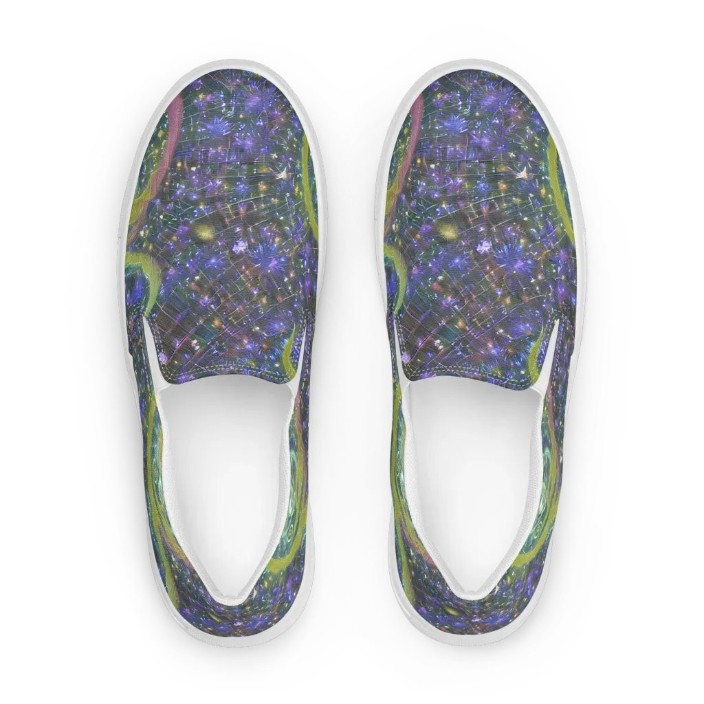 Neon Garden Grid on Women's Slip-On Canvas Shoes — Front