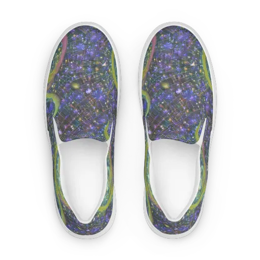 Neon Garden Grid on a Women's Slip-On Canvas Shoes