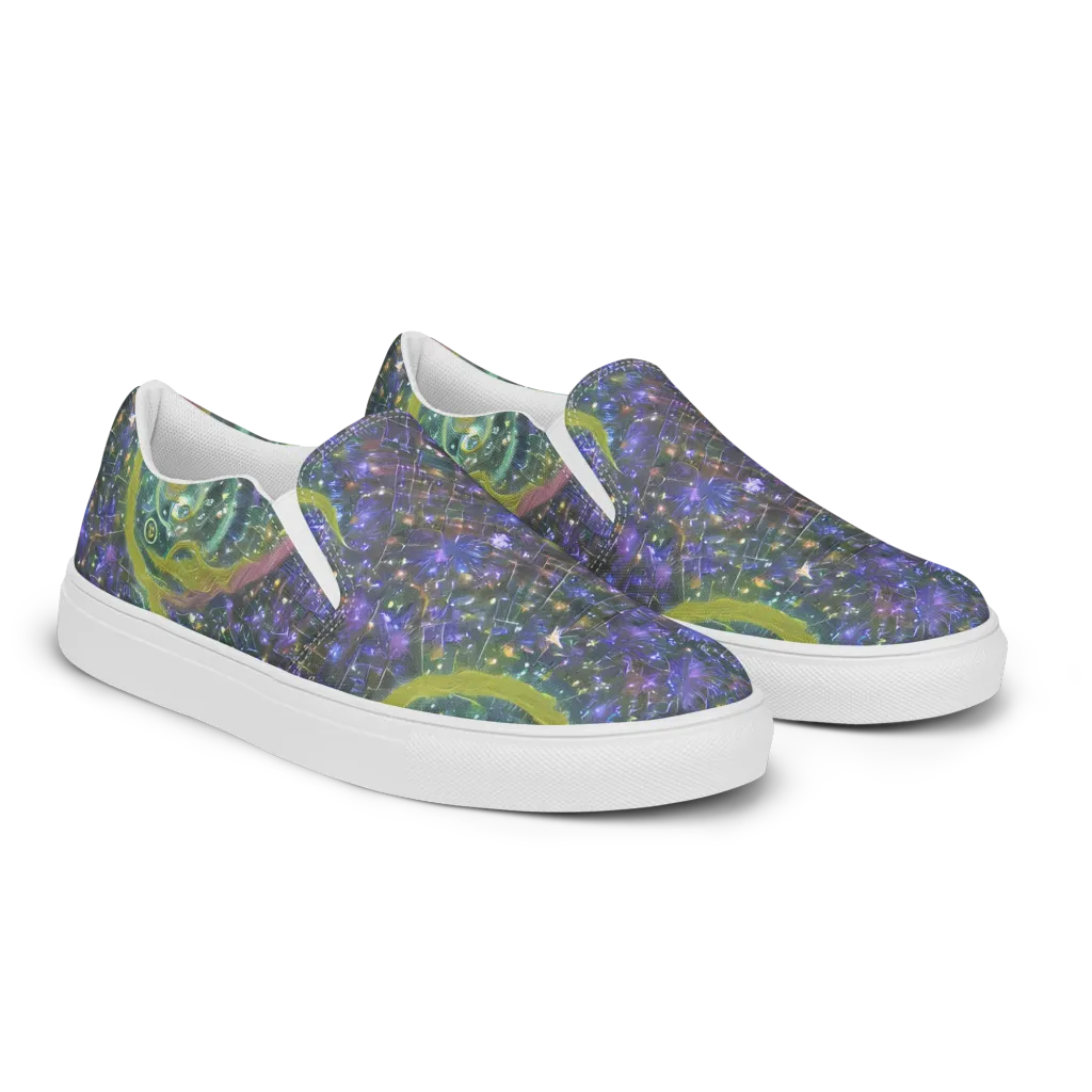 Neon Garden Grid on Women's Slip-On Canvas Shoes — Right Front