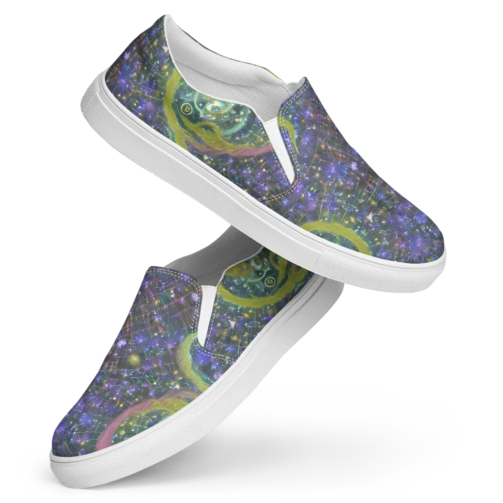 Neon Garden Grid on Women's Slip-On Canvas Shoes — Front