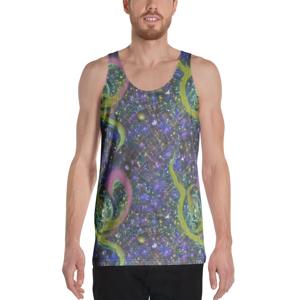 Neon Garden Grid on Men's Tank Top — Front