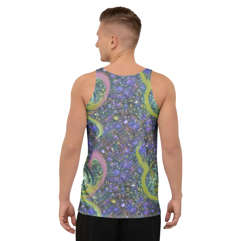 Neon Garden Grid on Men's Tank Top — Back