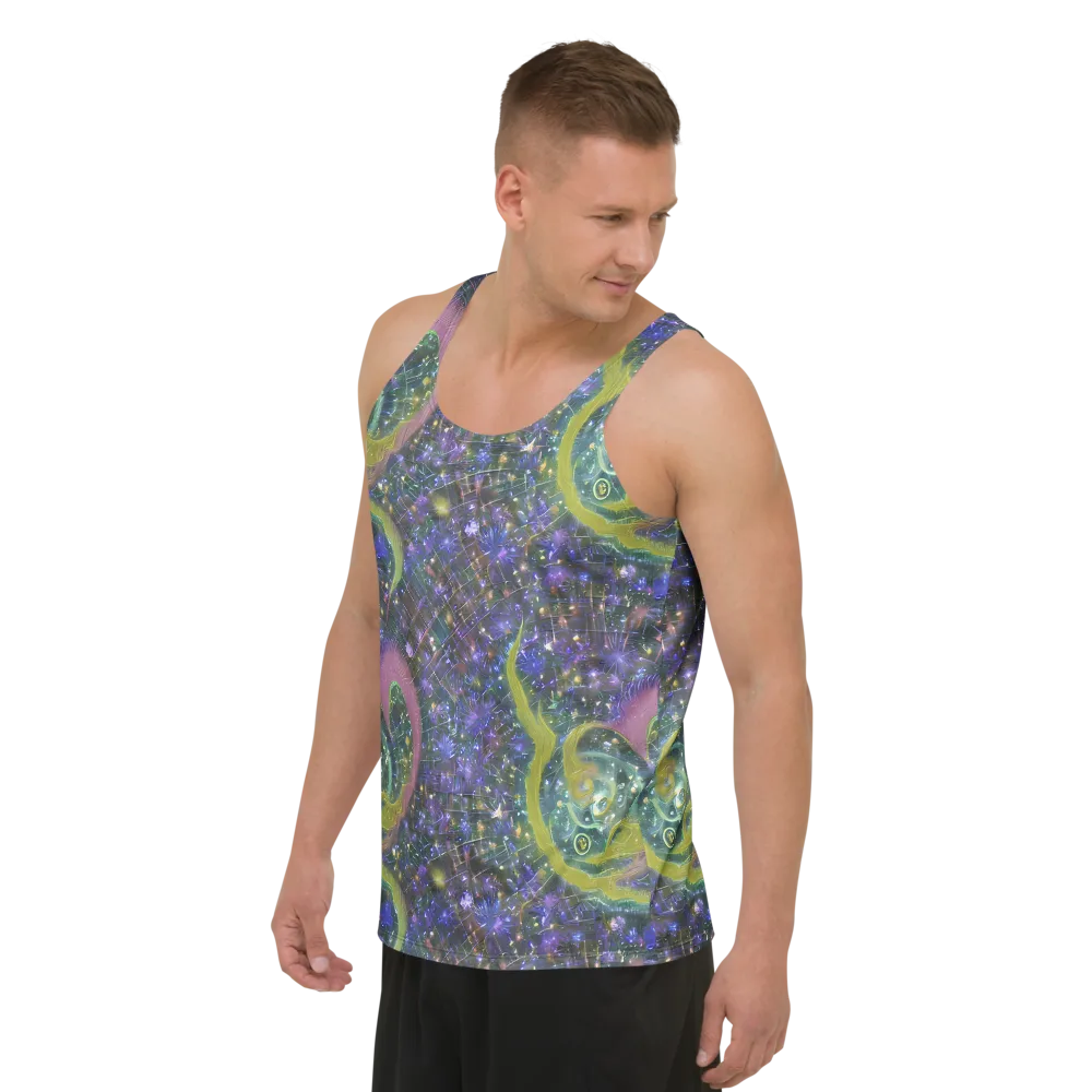 Neon Garden Grid on Men's Tank Top — Left Front