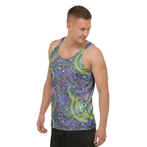 Neon Garden Grid on a Men's Tank Top