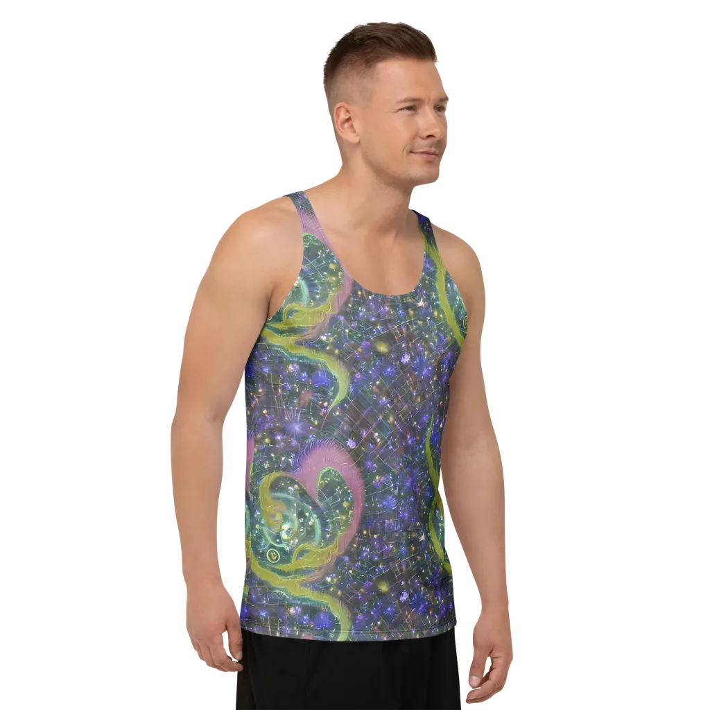 Neon Garden Grid on Men's Tank Top — Right Front