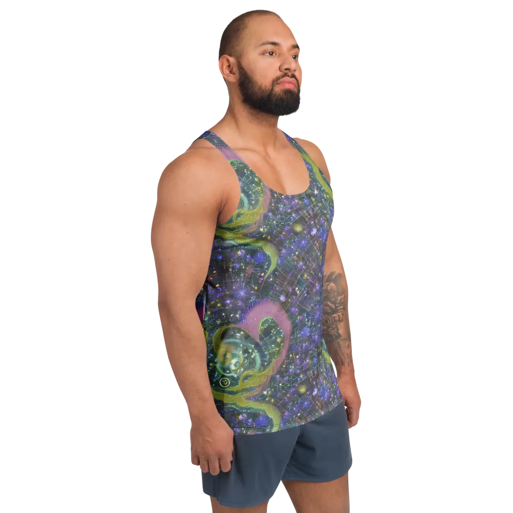 Neon Garden Grid on Men's Tank Top — Right Front