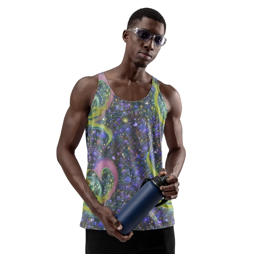 Neon Garden Grid on Men's Tank Top — Front
