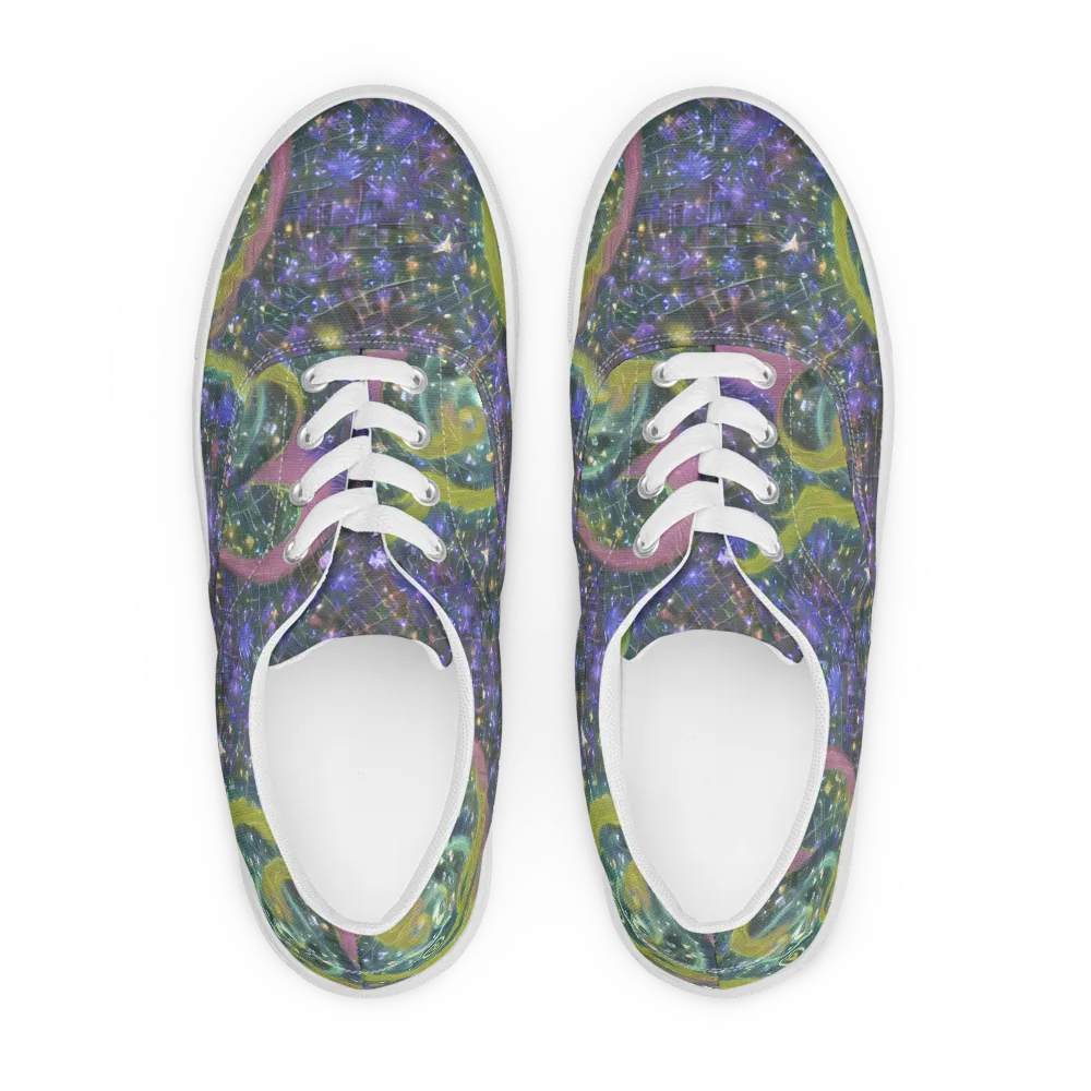 Neon Garden Grid on Men's Lace-Up Canvas Shoes — Front
