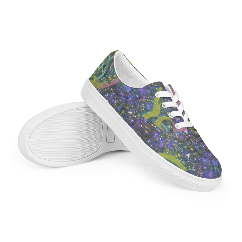 Neon Garden Grid on Men's Lace-Up Canvas Shoes — Right Front