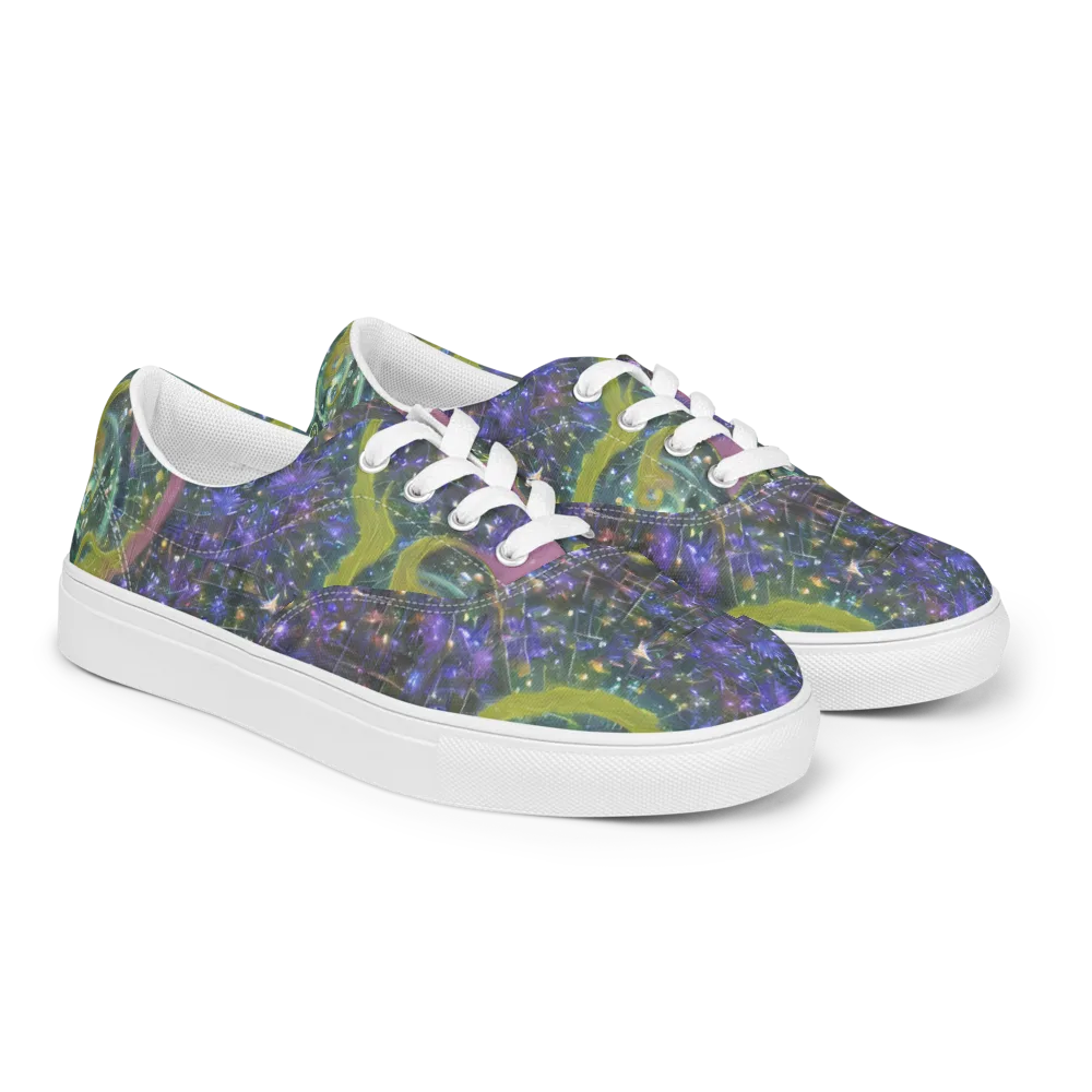 Neon Garden Grid on Men's Lace-Up Canvas Shoes — Right Front