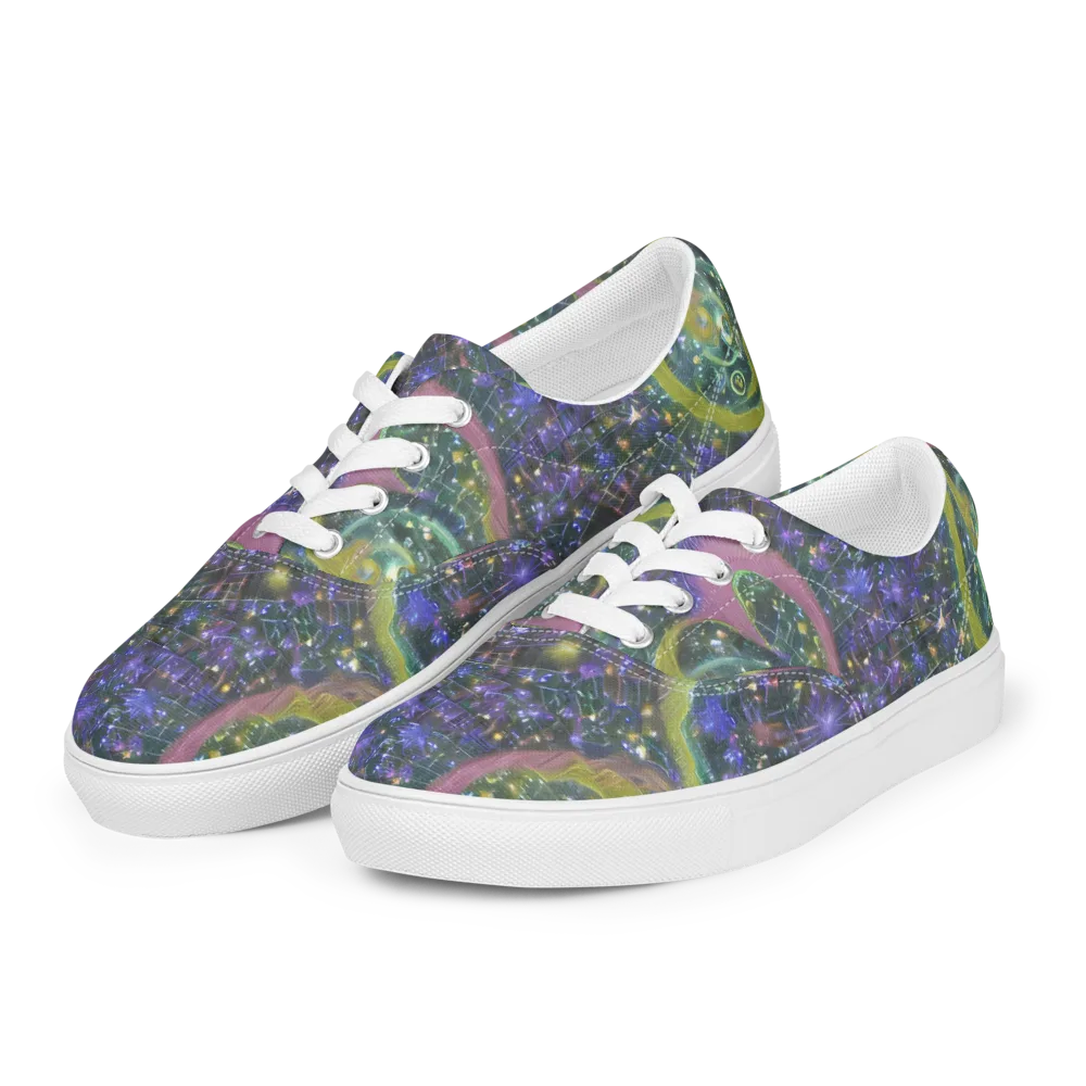 Neon Garden Grid on Men's Lace-Up Canvas Shoes — Left Front