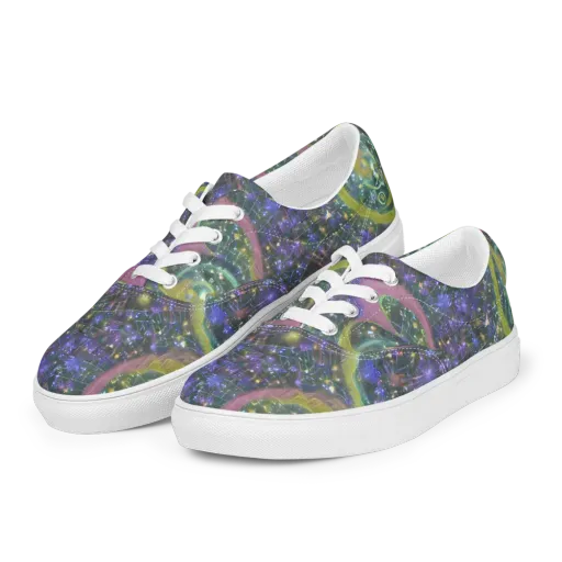 Neon Garden Grid on a Men's Lace-Up Canvas Shoes