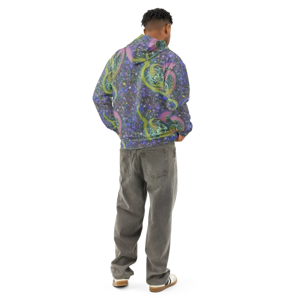 Neon Garden Grid on Cotton Hoodie — Back