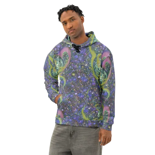 Neon Garden Grid on a Cotton Hoodie