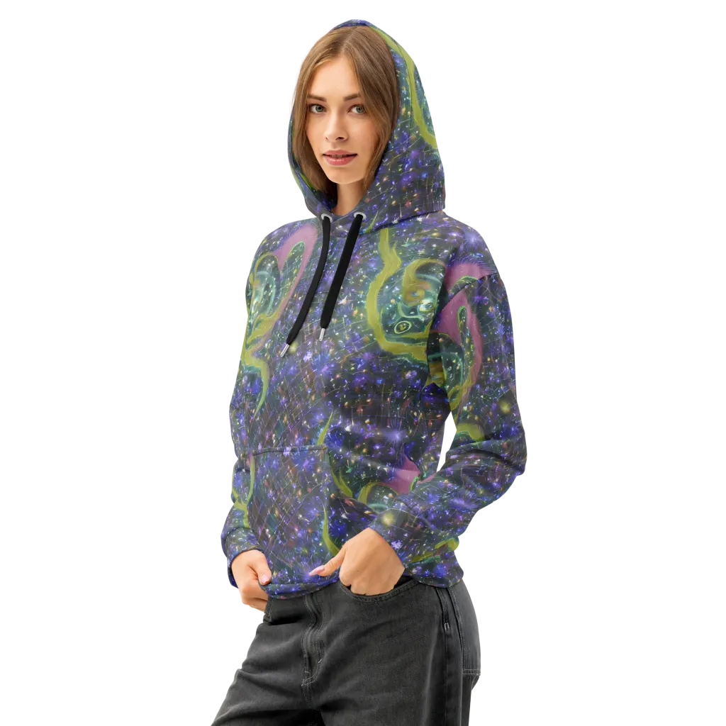 Neon Garden Grid on Cotton Hoodie — Left Front