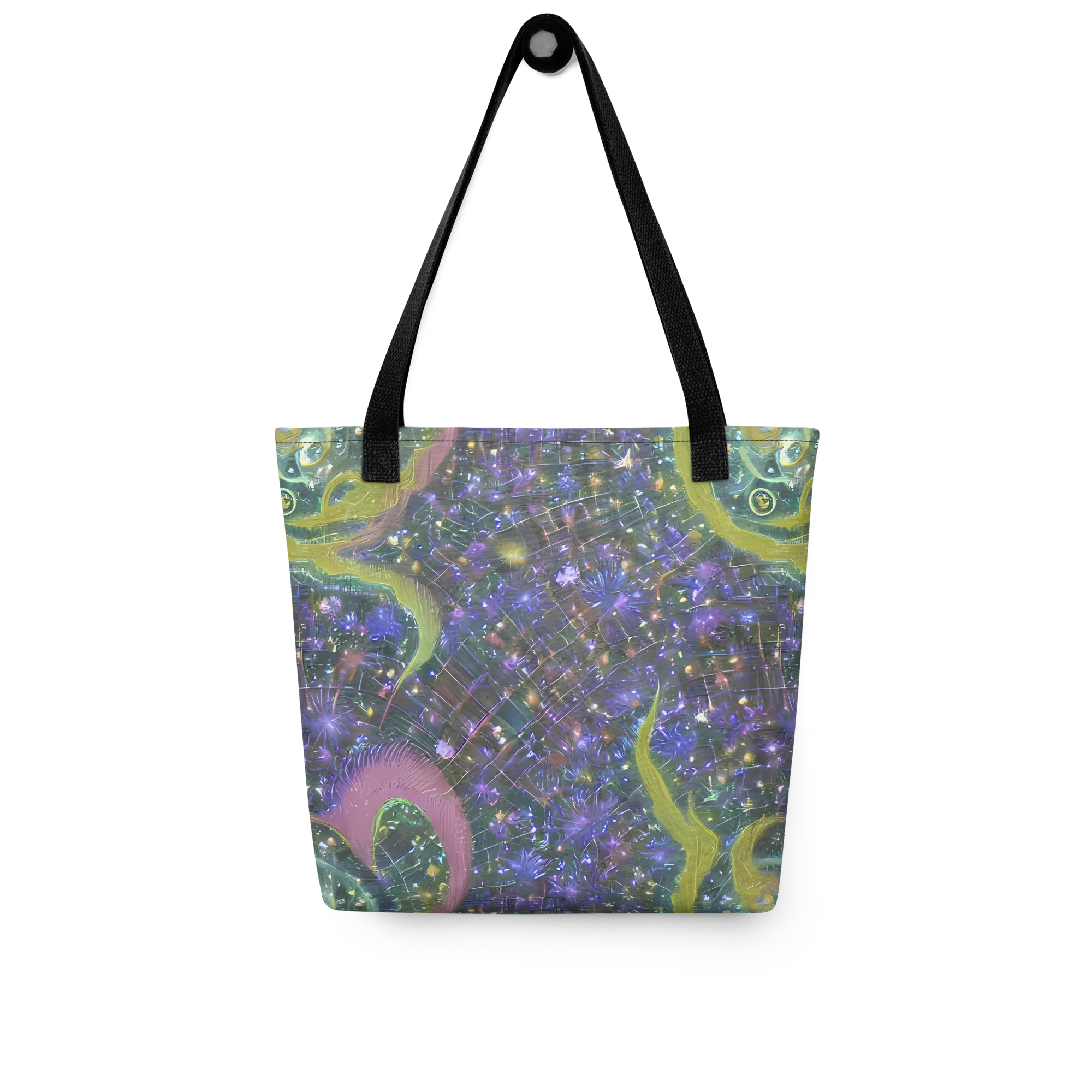 Neon Garden Grid on Tote Bag — Front
