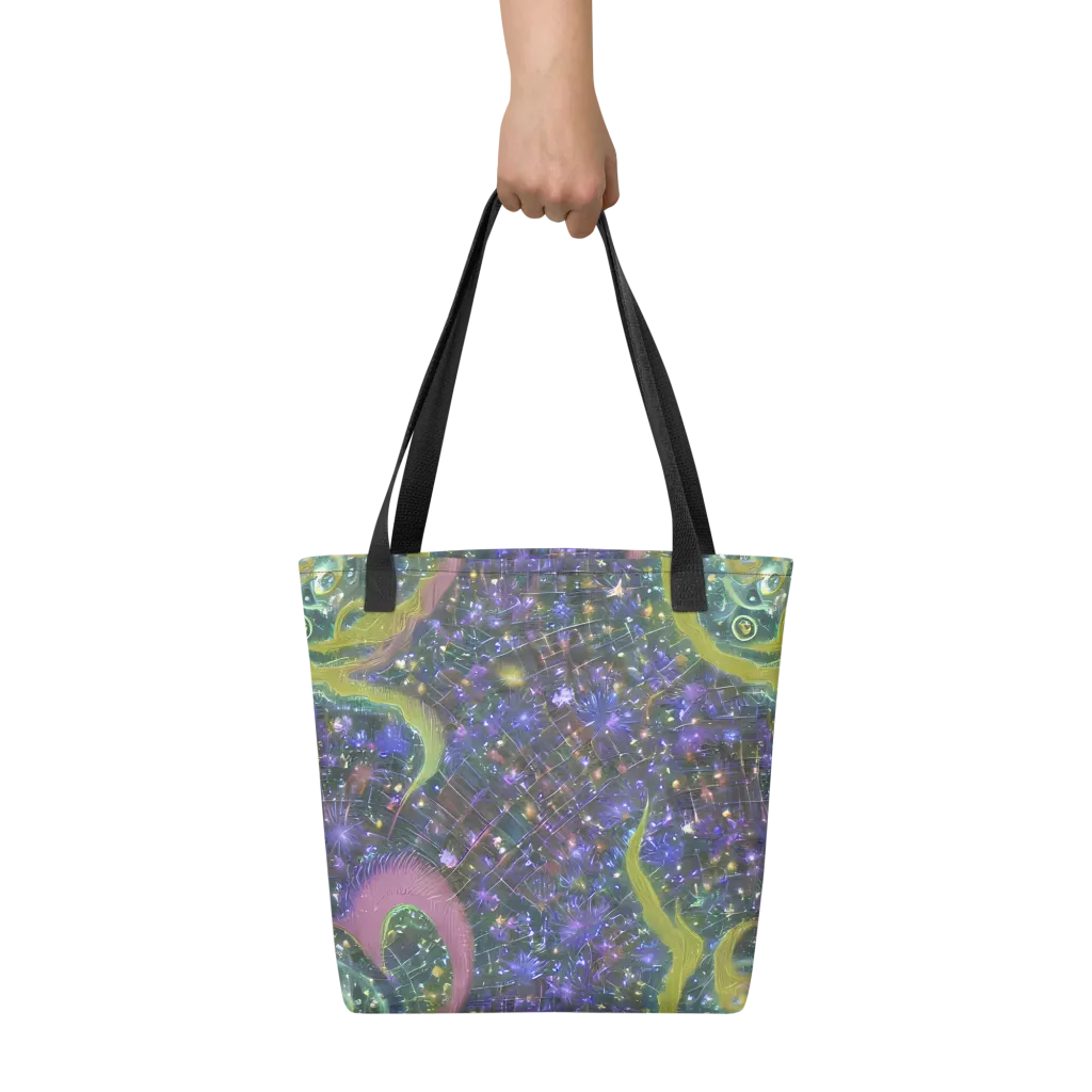 Neon Garden Grid on Tote Bag — Front