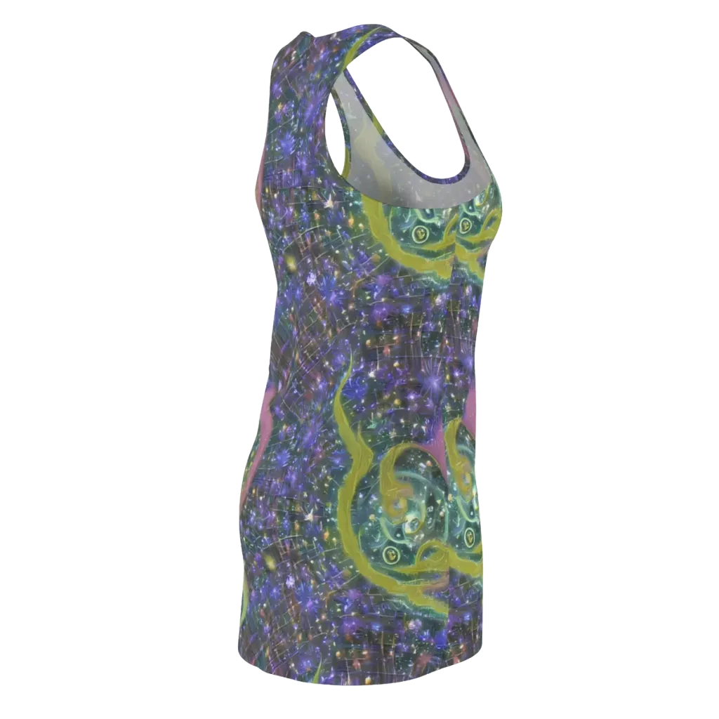 Neon Garden Grid on Racerback Dress — Back Side