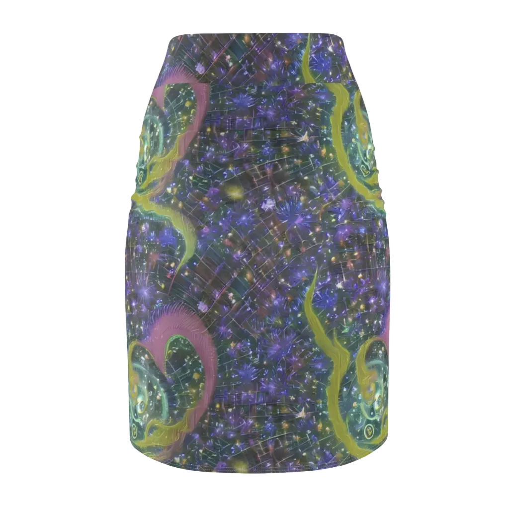 Neon Garden Grid on Pencil Skirt — Back