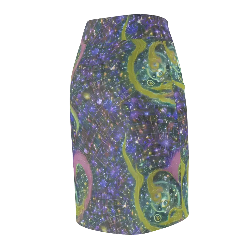 Neon Garden Grid on Pencil Skirt — Back Side