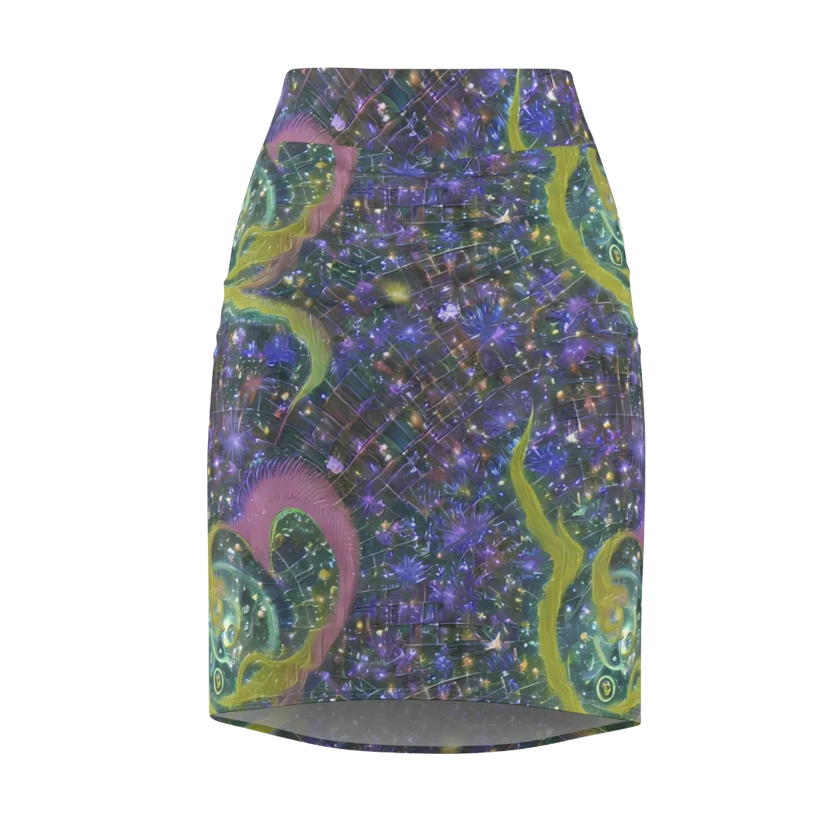 Neon Garden Grid on Pencil Skirt — Front